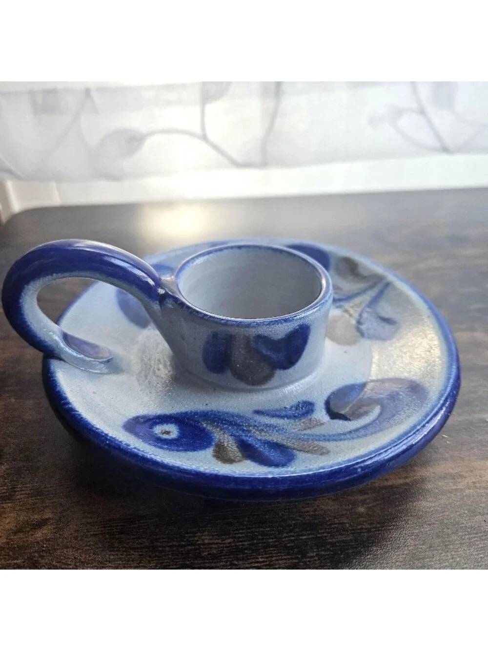 Vintage Salt Glaze Blue Chamber Candle Holder, Made in Germany